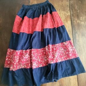 vintage denim and floral tiered prairie skirt